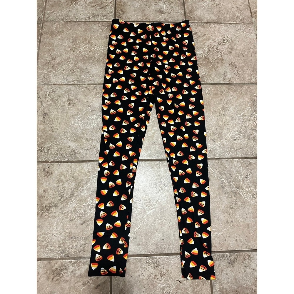 Halloween Leggings Candy Corn Spooky‎ Pumpkins Black Orange Yellow Small